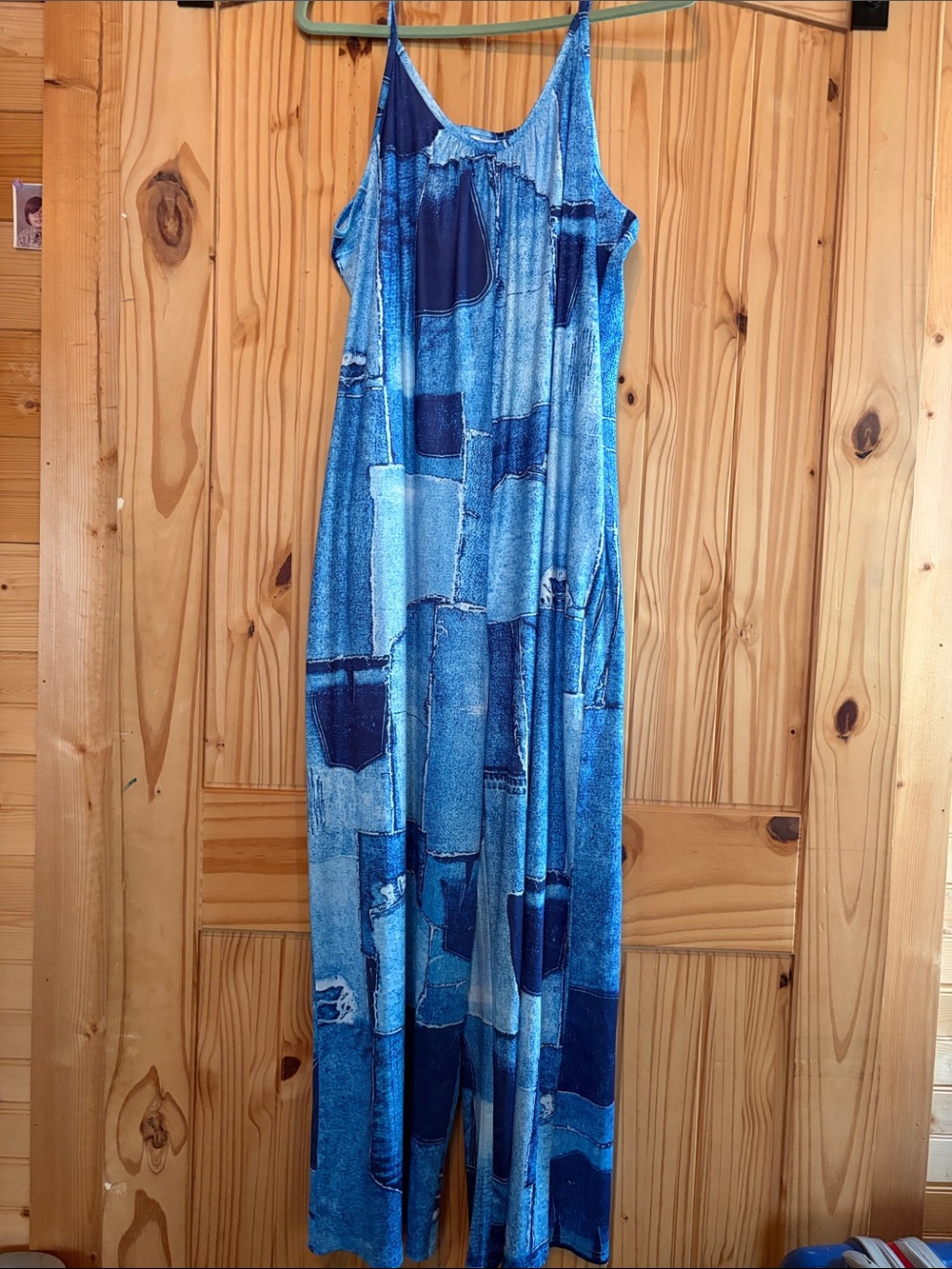 Women's Blue Patchwork-Print Wide-Leg Jumpsuit / Halloween